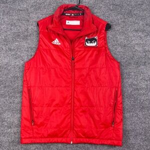 Adidas Sports Performance Puffer Vest‎ Mens Small Red Full Zip Owl Logo